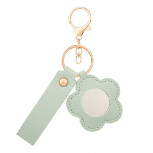 Litchi Grain PU Leather Flower Compact <b>Mirror</b> Keychain Small Portable Travel Makeup <b>Mirror</b> With Swivel <b>Clip</b> Beige - Product Image 5