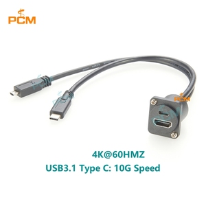 Câble de montage sur panneau USB3.1 avec interface multimédia haute définition vers Micro <span class=keywords><strong>HDMI</strong></span> USB-C à <span class=keywords><strong>double</strong></span> sortie - Product Image 3