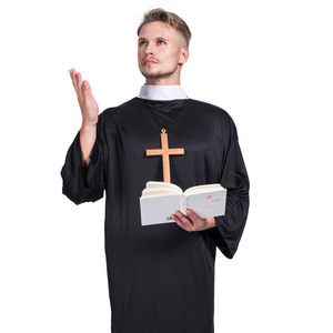 Disfraz de Misionero Masculino, Negro, Fibra de Poliéster, Talla Adulto, Cruz Incluida, Disfraz de Halloween - Product Image 5
