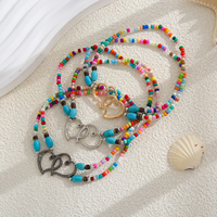 Ensemble de bracelets en verre soufflé coloré avec 3 breloques en forme de cœur entrelacées, finition or/argent/gunmetal, bijoux bohèmes unisexes, cadeau