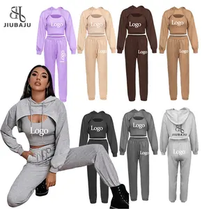 XS-L Cotton 3 Piece Set Women Tracksuit Fall Winter Hollow Out Hoodies Sweatshirt Vest Jogging Pants Suit Classy Outfits