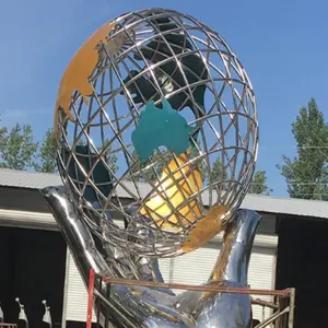 На открытом воздухе Большая Металлическая Статуя глобуса из нержавеющей стали земная скульптура для продажи