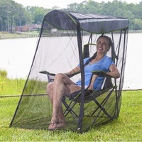 Chaise pliante d'extérieur avec moustiquaire, auvent anti-insectes, pare-soleil, tente carrée portable à fermeture éclair pour camping et pêche en polyester