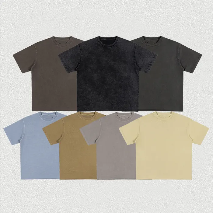 Huili Schlussverkauf Unisex Sommer einfarbig Schwergewicht T-Shirts individuell Vintage washed roh Herren einfaches T-Shirt