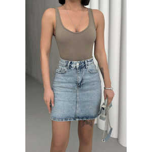 Distressed Floral Print Short Denim <b>Skirt</b> Button Decoration Vintage <b>Y2K</b> Style Casual Formal Summer Autumn Season Pleated Pencil - Product Image 3