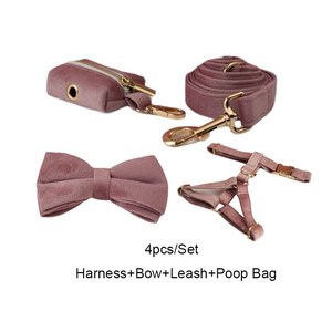 XS-XL dapat disesuaikan tali rompi anjing beludru ungu muda tali kekang anjing Set kerah hewan peliharaan dengan tas Pop - Product Image 2