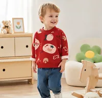 Großhandel Mengenpreis Kinder Polyester Fleece-Gefütterter Verdickter Warmer Weicher Kragen-Cartoon-Pullover für Jungen und Mädchen