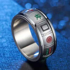 <span class=keywords><strong>Bague</strong></span> Mahjong en Acier Titane Thirteen Orphans Unisexe Minimaliste Tendance Rotative Bijou Résistant au Ternissement - Product Image 2