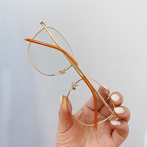 Gafas de Metal Estilo Lisa con Protección Anti Luz Azul, Montura Dorada, Redonda, Completa, para Mujer, Lentes con Forma Ovalada, Lentes AC, Taizhou - Product Image 1