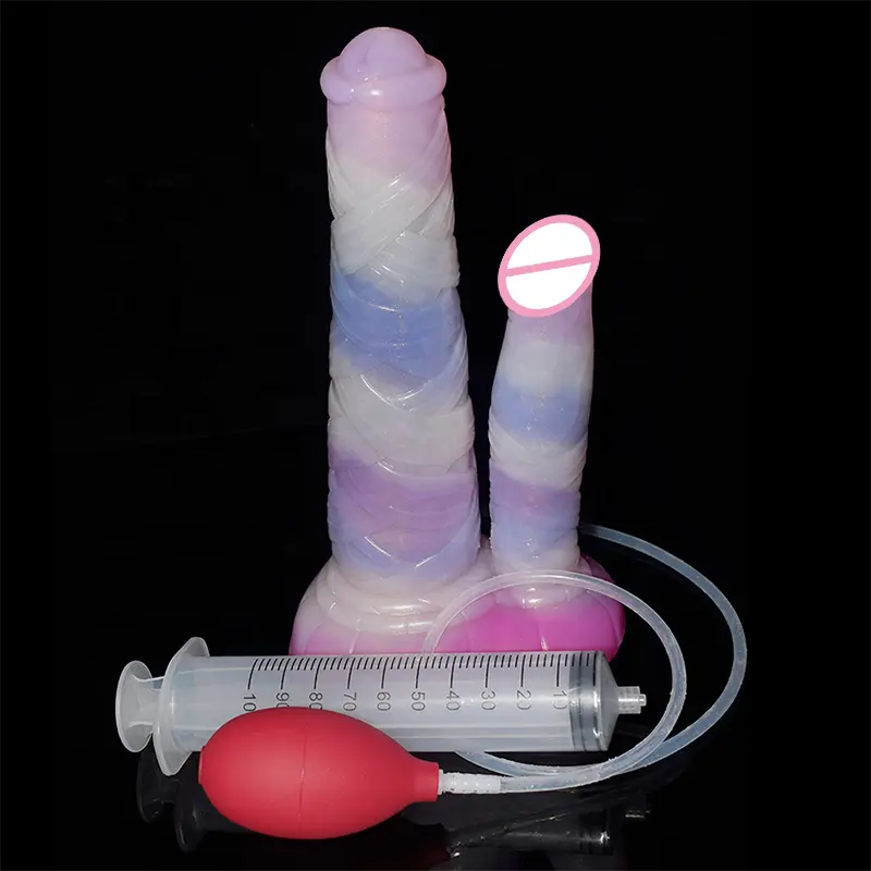 FAAK New Sexual Toys 25cm Huge Spray Rubber Penis Double Heads Adults Game Machine Squirting Dildo With Rubber Pump and Injector