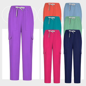 Women's Scrub Set Solid Color Moisture Wicking Knitted Hospital Uniforms For Spa Beauty Salon Workwear Split Design - Product Image 3