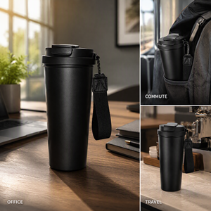 Tazza da Caffè Portatile in Acciaio Inossidabile con Coperchio a Doppio Uso e Cannuccia in PP per Ufficio e Viaggi - Product Image 6