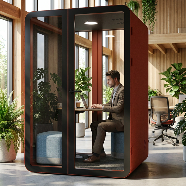 Custom Size Acoustic Conference Pod with Integrated Power and USB Ports Modular Silent Room Soundproof Office Meeting Booth Pods