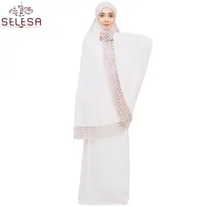 Pleated Satin Kaftan Elegant Pure Color One Set Muslim Clothes Prayer Dress Cotton