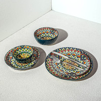 Nouveaux ensembles de vaisselle en porcelaine sous-glaçure à motif végétal bohème, ustensiles, compatibles micro-ondes, écologiques, ensemble de bols et de plats pour la maison