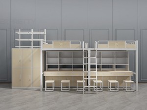 Letto <span class=keywords><strong>a</strong></span> Castello Moderno Personalizzato in Metallo per Dormitorio Scolastico, Letto <span class=keywords><strong>a</strong></span> Soppalco <span class=keywords><strong>a</strong></span> <span class=keywords><strong>Due</strong></span> Piani con 6 Scrivanie e Set di Sgabelli per Camera da Letto - Product Image 3