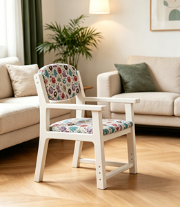 Fauteuil scandinave moderne en bois avec revêtement floral pour la maison, le bureau ou le salon - Product Image 5