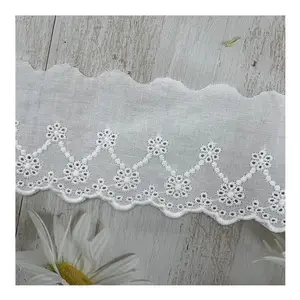 Hot Sale Narrow 6.8 Cm Stretch Nylon Cotton Flower Elastic Embroidery Lace Trim for Dress