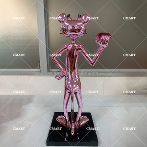 Statua Personalizzata <span class=keywords><strong>Pantera</strong></span> Rosa Art Déco 40CM, Scultura Elettroplaccata Cromata Pop Art, Vendita all'Ingrosso - Product Image 3
