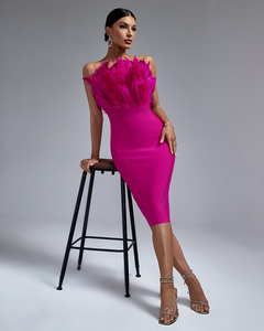 Vestido <span class=keywords><strong>de</strong></span> Fiesta Ocstrade en Stock, Vestido Bandage Negro con Plumas, Vestido <span class=keywords><strong>de</strong></span> Noche sin Tirantes para Mujer, Vestidos <span class=keywords><strong>de</strong></span> Gala - Product Image 6