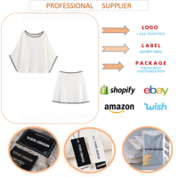 J142 Ensemble élégant pour femmes, vêtements de mode, vêtements de détente, t-shirt à manches courtes à imprimé et jupe courte, ensemble décontracté 2 pièces pour femmes