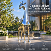 Sculpture de girafe haute en acier inoxydable, polie miroir, soudée, statue animale personnalisée pour la décoration de parcs, places, jardins et hôtels