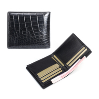 Dompet Lipat Dua Kulit Buaya Asli Hitam Mengkilap Mewah untuk Pria, Dompet Klasik Kulit Perut Buaya Asli