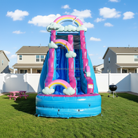 Toboggan aquatique gonflable géant commercial pour extérieur, thème arc-en-ciel, avec piscine amovible, pour enfants et adultes
