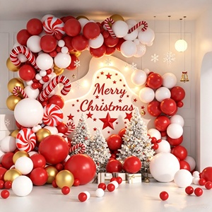 Lot de ballons en aluminium rouges, blancs et dorés pour Noël, ensemble d'arche de ballons, cannes en sucre, décorations de fond photo pour intérieur, Noël - Product Image 2