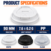 Couvre-gobelets en PP 90 mm, couvercles jetables pour gobelets en papier et en plastique, couvercles à boisson moulés par injection en forme de papillon