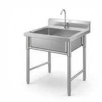 Wastafel Stainless Steel Single Bowl Modern Industrial Tahan Lama Berkualitas Sanitasi 304 untuk Dapur Katering
