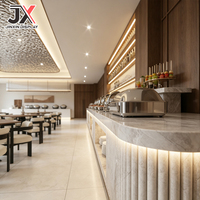 Meubles de restaurant et de buffet d'hôtel de style Wabi-Sabi sur mesure, comptoir en marbre OEM, plafond métallique, solution de restauration commerciale