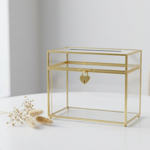 Boîte à vœux de luxe en verre avec cadre en laiton pour la décoration de table de mariage - Product Image 1