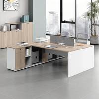 Ensemble table et chaise de bureau, design en L, bureau en bois résistant à la corrosion, design moderne, double poste de travail face à face, armoire pour 2/4 personnes