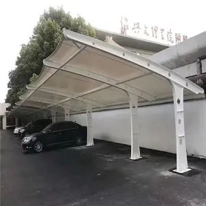 Uk Australië Gecertificeerd Gebogen Treksterkte Membraan Stalen Structuur Carport Schaduw Met Tention Pvdf Stof Dak Cover