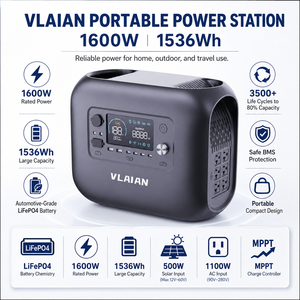 Nouvelle station d'alimentation portable pour le camping, batterie au lithium compatible avec les voitures, 1600W, charge sans fil, solaire, LiFePO4 - Product Image 3