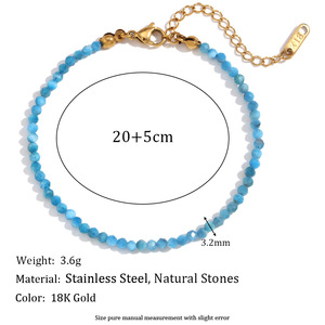 สร้อยข้อเท้าลูกปัดอะพาไทต์ขนาดเล็ก 3 มม. แบบเหลี่ยมเพชรพลอย ชุบทอง 18K บนสแตนเลสสตีล สำหรับผู้ค้าปลีกขนาดเล็ก รองรับ OEM แบบกำหนดเอง - Product Image 2