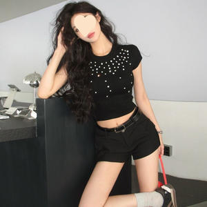 <span class=keywords><strong>เสื้อ</strong></span>ยืดแขนสั้นประดับเพชรสำหรับ<span class=keywords><strong>ผู้หญิง</strong></span>สไตล์ใหม่รับซัมเมอร์ ดีไซน์โดดเด่น คอปกแบบปกติ ทรงเข้ารูปอเนกประสงค์ - Product Image 6