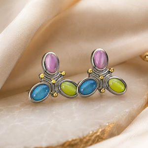 Orecchini a perno con fiori colorati da donna, gioielli alla moda in stile bohémien vintage - Product Image 6