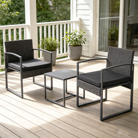 Ensemble de meubles d'extérieur en rotin 3 pièces, ensemble chaise et table en osier pour patio avec coussins imperméables, ensemble bistrot moderne en PE tressé