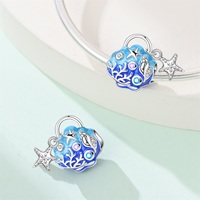 Pendentif breloque en argent 925 de Source Jewelry Factory, motif coquillage bleu dégradé, avec cristaux multicolores, corail, conque et étoile de mer