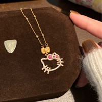 Collar con Colgante de Hello Kitty con Circonita Cúbica Brillante para Mujer, Chapado en Oro, Collar para Clavícula