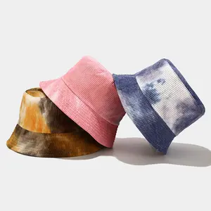 Chapeau de pêcheurs tie dye automne et hiver à la mode à l'extérieur chapeaux de seau en velours côtelé colorés réversibles pour hommes et femmes