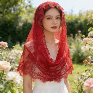 Voile rétro artistique appliqué en dentelle rouge et noire, coiffe de mariée blanche pour maquillage et photographie, style super féerique forêt - Product Image 3