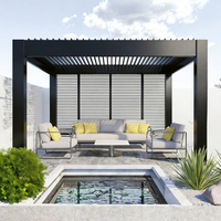 Pergola en aluminium motorisée, intelligente, écologique, inspirée de la nature, résistante à la pluie, avec lames orientables, pour terrasse au bord de la piscine