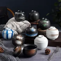 Bol à soupe japonais en céramique avec couvercle, pour sushi, boulettes, assaisonnements, œufs, desserts, soupe miso traditionnelle, couverts