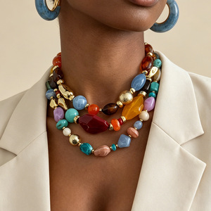<span class=keywords><strong>Collana</strong></span> da donna in <span class=keywords><strong>stile</strong></span> <span class=keywords><strong>etnico</strong></span> europeo-americano con perle irregolari effetto ombré e perline geometriche, placcata elettricamente - Product Image 1