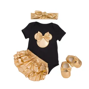 Hot koop Europa en Amerika stijl leuke pasgeboren baby kleding ruche 4 stuks top met jurk outfits kinderen boutique kleding