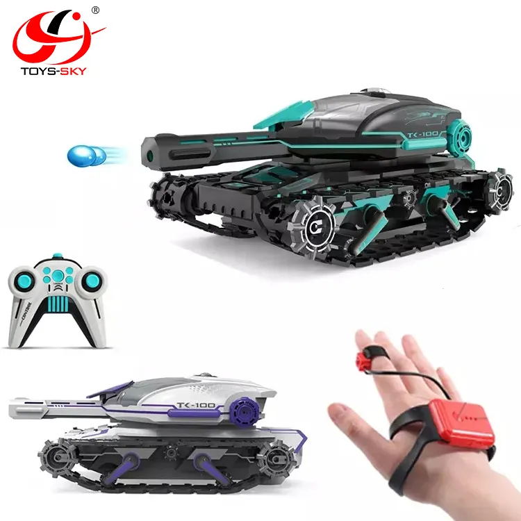 2.4G Shoot Water Bomb Light Music 360 Degree Spin Stunt Battle Watch Hand Gesture Dual Remote Control Drift army tank toy rc car