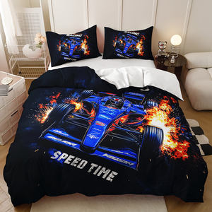 काले और सफेद झंडा लाल रेसिंग कार प्रिंट बच्चों के कमरे में एकल बिस्तर बिस्तर सेट बेडरूम डवेट कवर सेट - Product Image 4